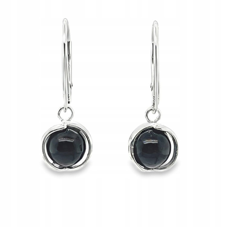 Silberne Ohrringe mit natürlichem Onyx