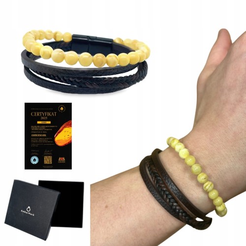 Lederarmband für Herren mit Bernstein