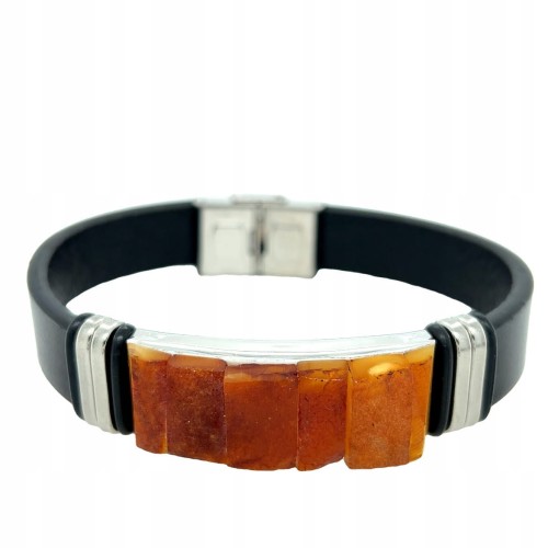 Herrenarmband Bernstein Cognac Leder Stahl