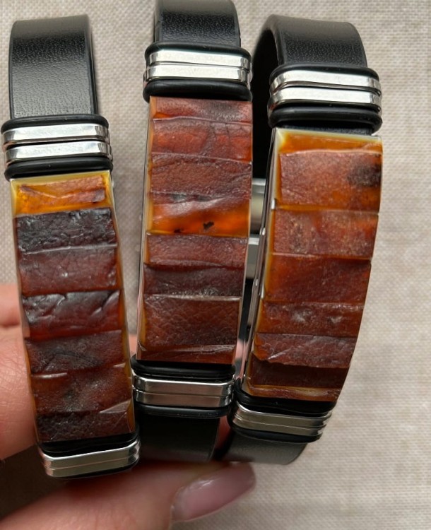 Naturbernstein Armband Cognac Leder