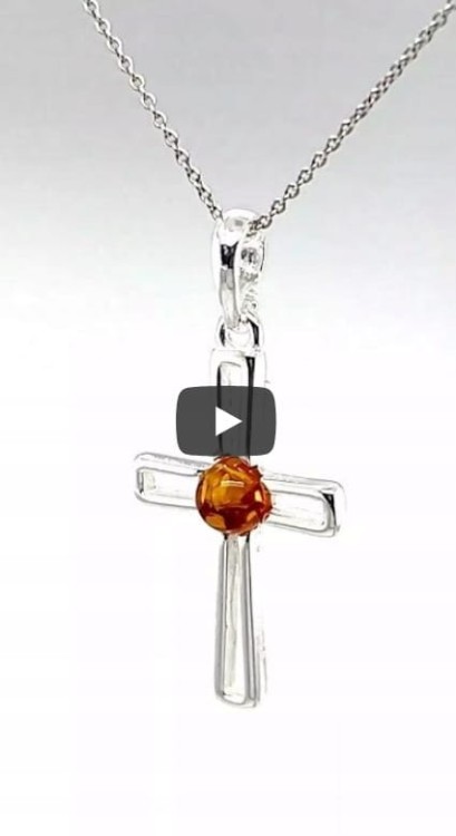 Silberanhänger Kreuz mit Bernstein