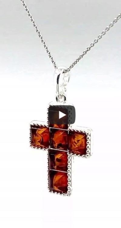 Silbernes Kreuz mit echtem Bernstein