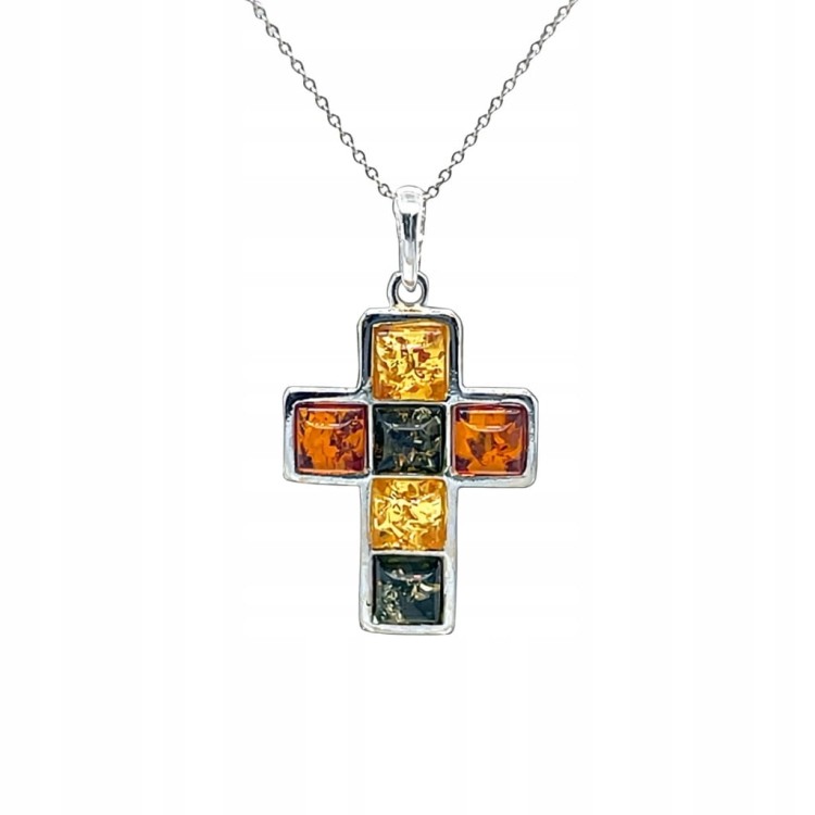 Silberanhänger mit Bernstein Kreuz Ansicht