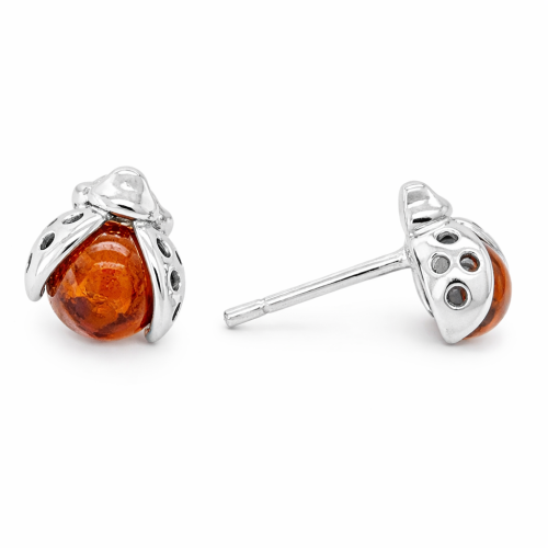 Bernsteinschmuck Ohrringe Marienkäfer Silber 925