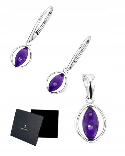 Silbernes Schmuckset mit Amethyst Anhänger und Ohrringen