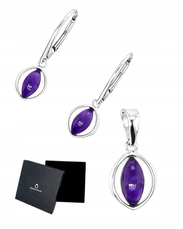 Silbernes Schmuckset mit Amethyst Anhänger und Ohrringen