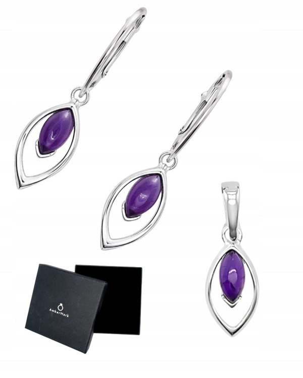 Silberschmuck-Set mit Amethyst Anhänger und Ohrringe