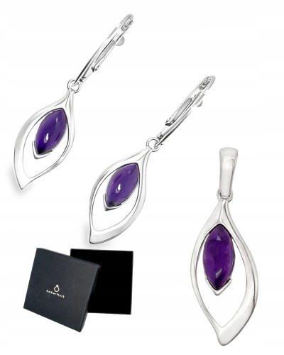 Silberschmuck Set Amethyst Anhänger und Ohrringe