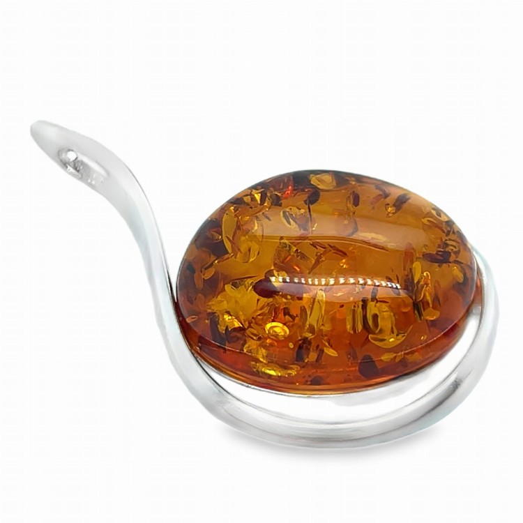 eleganter silberanhaenger mit naturbernstein