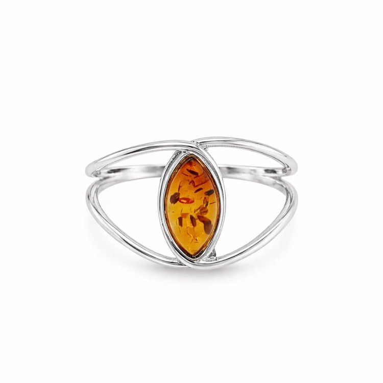 Silberring mit Naturbernstein in Cognac