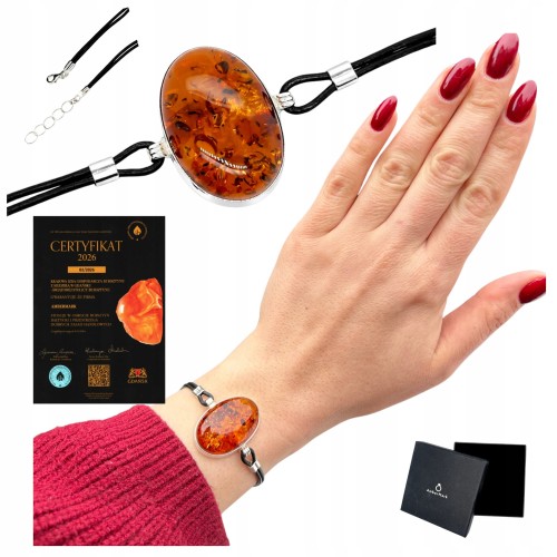 Silberarmband mit cognacfarbenem Bernstein am Lederband