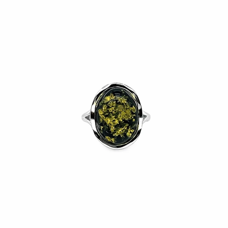 Handgefertigter Silberschmuck Bernstein grün