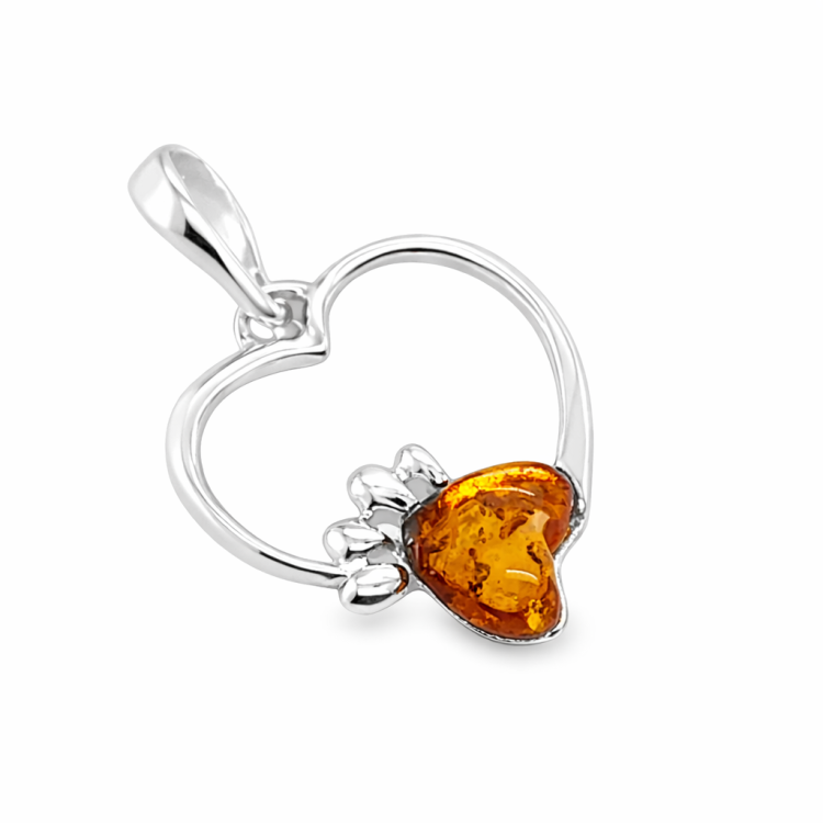 Bernsteinschmuck Hundepfote Silber Anhänger