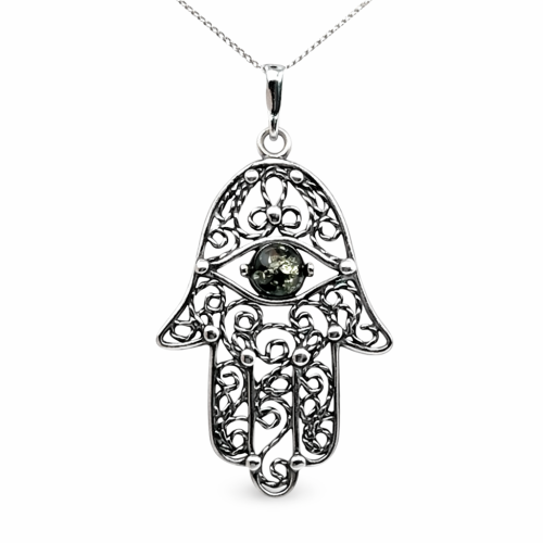 Anhänger Hand der Fatima Silber Bernstein