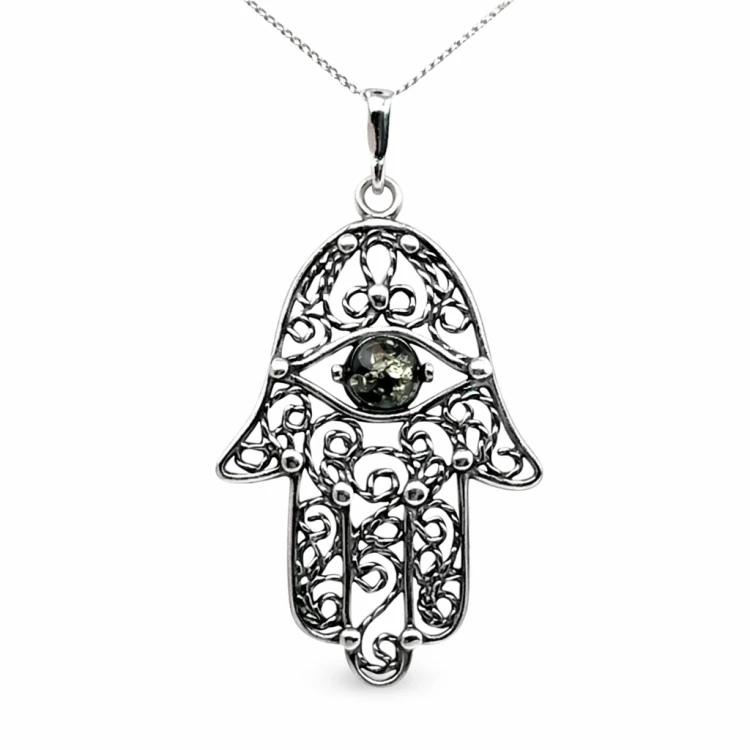 Anhänger Hand der Fatima Silber Bernstein