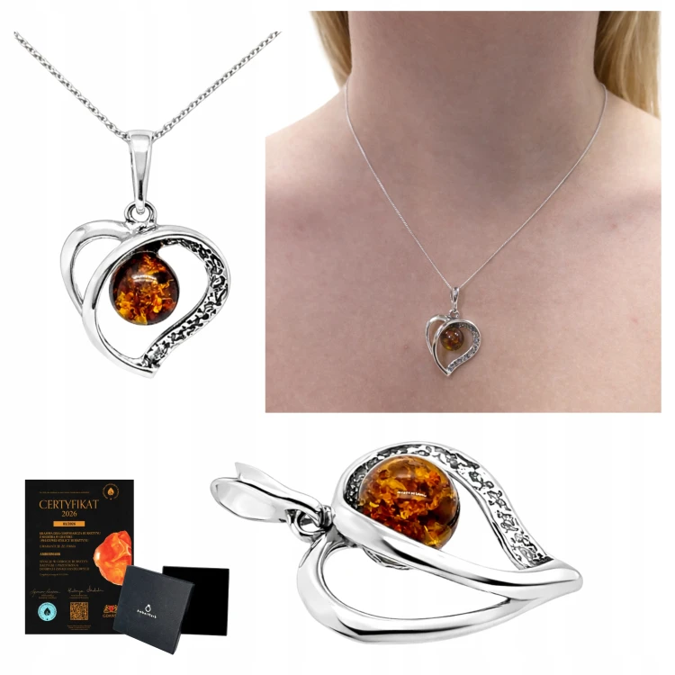 Handgefertigter Silber Bernsteinschmuck Herz