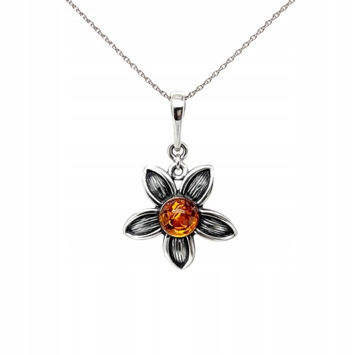 Bernsteinanhänger in Blumenform Silber 925