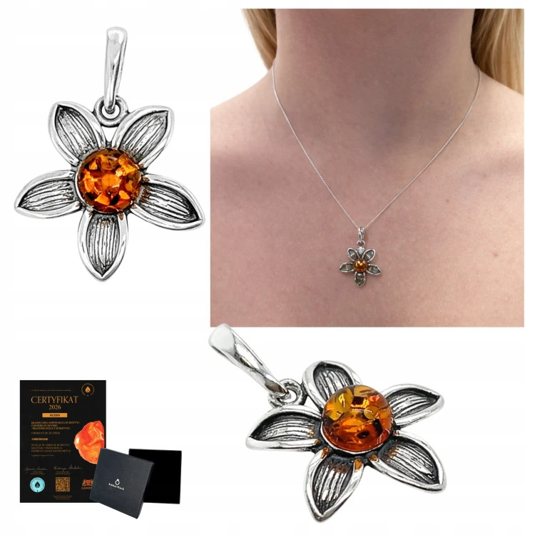 Handgefertigter Bernsteinanhänger Silber