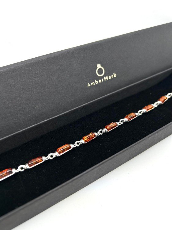 Silberarmband mit Bernstein Rechtecke