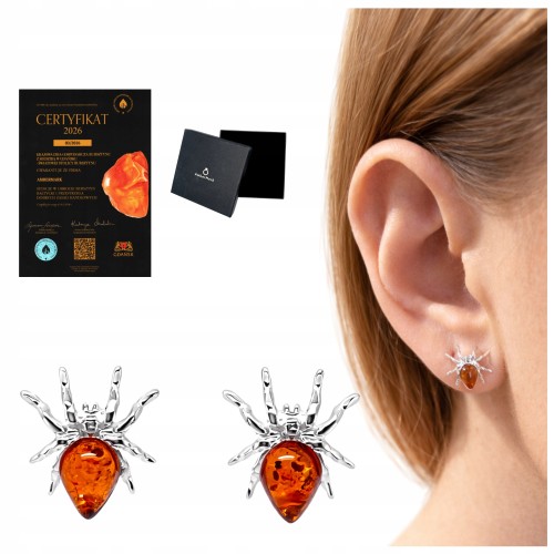 ohrringe silber 925 spinne mit cognac-bernstein