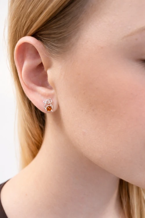 Silberschmuck Ohrringe Katze Bernstein