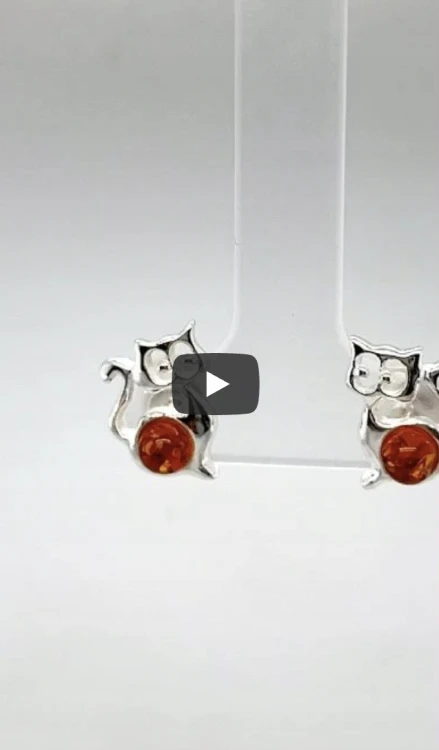 Bernstein Ohrstecker Silber Katze