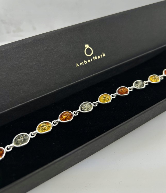 Silberarmband mit Bernstein Ovale Vorderansicht