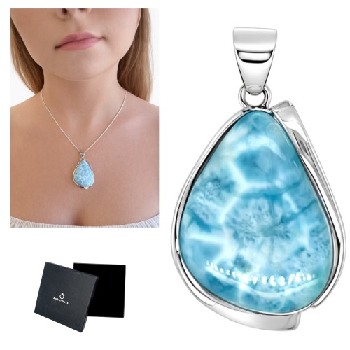 Silberanhänger mit natürlichem blauem Larimar Naturstein