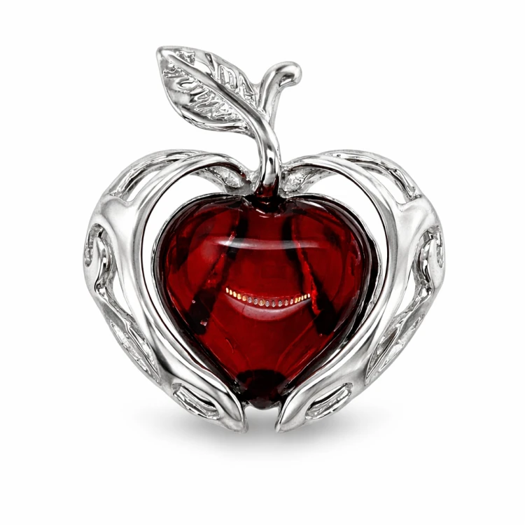 Silberner Anhänger Apfel mit Naturbernstein