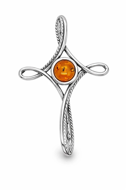 Bernstein Kreuz Anhänger aus 925er Silber