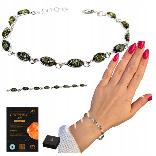 Silberarmband mit grünem Bernstein Markiza