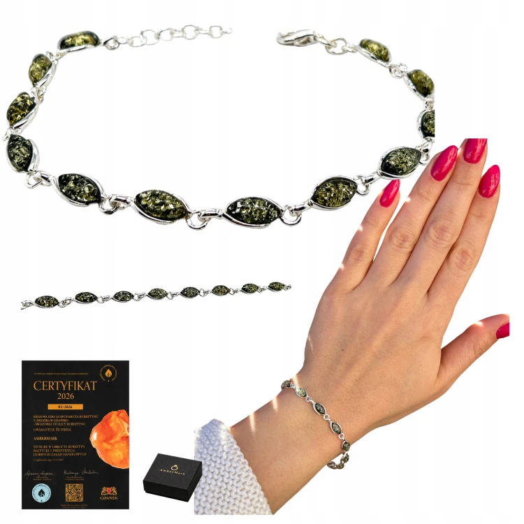 Silberarmband mit grünem Bernstein Markiza