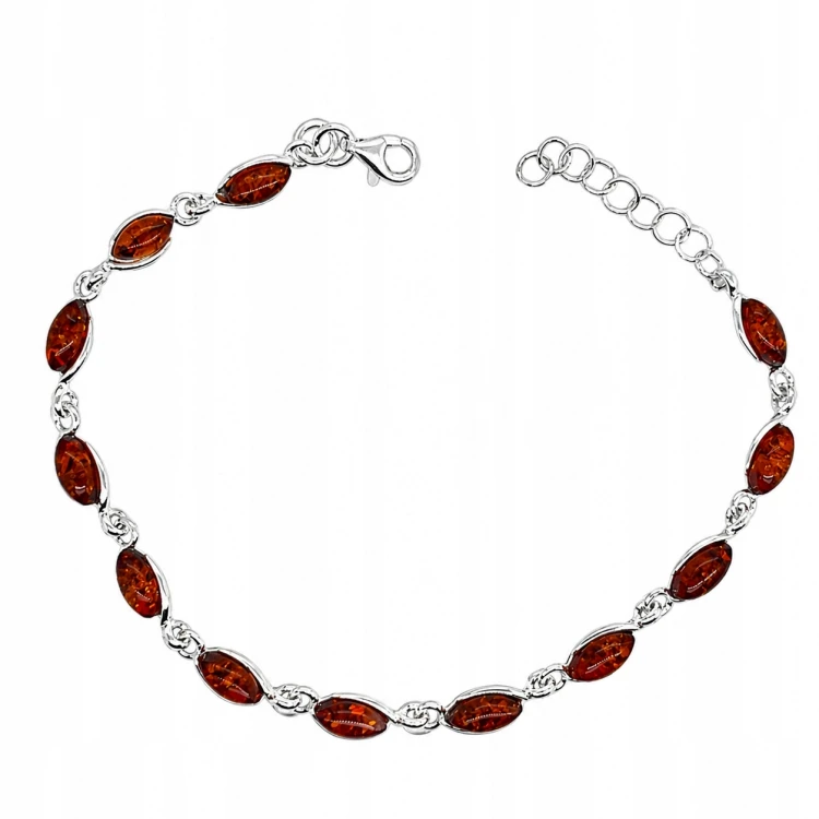 Elegantes silbernes Armband mit cognacfarbenem Bernstein