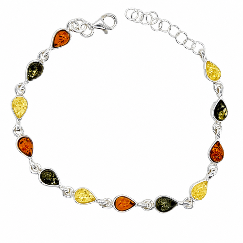 Detailaufnahme silbernes Armband mit Bernstein