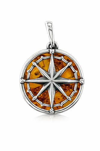 Maskuliner Bernsteinschmuck Anhänger Windrose