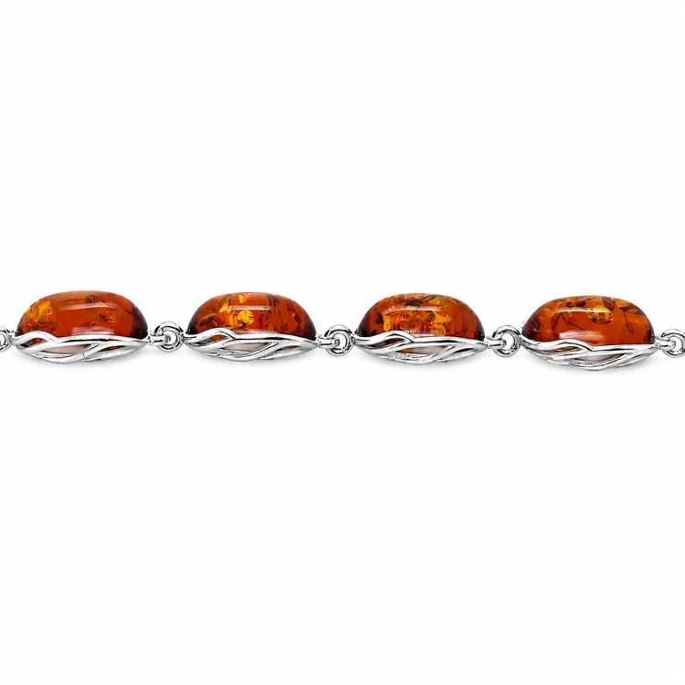 Silbernes Armband mit ovalen Bernsteinsteinen