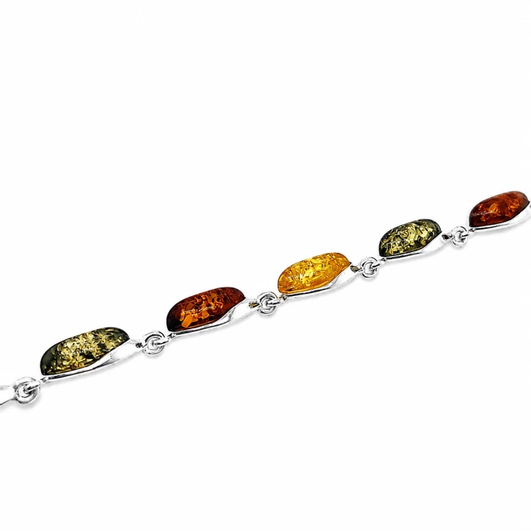 Klassisches Silberarmband mit cognacfarbenem Bernstein