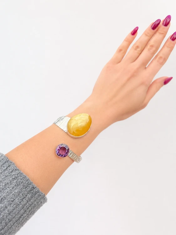 Silberarmband 925 mit natürlichem Bernstein