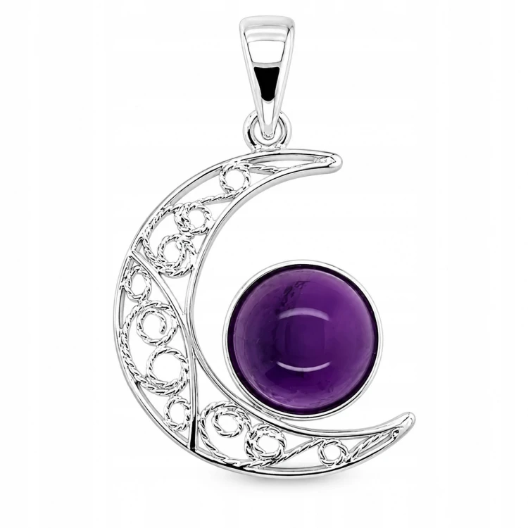 Eleganter Amethyst-Anhänger in Silber-Mondform