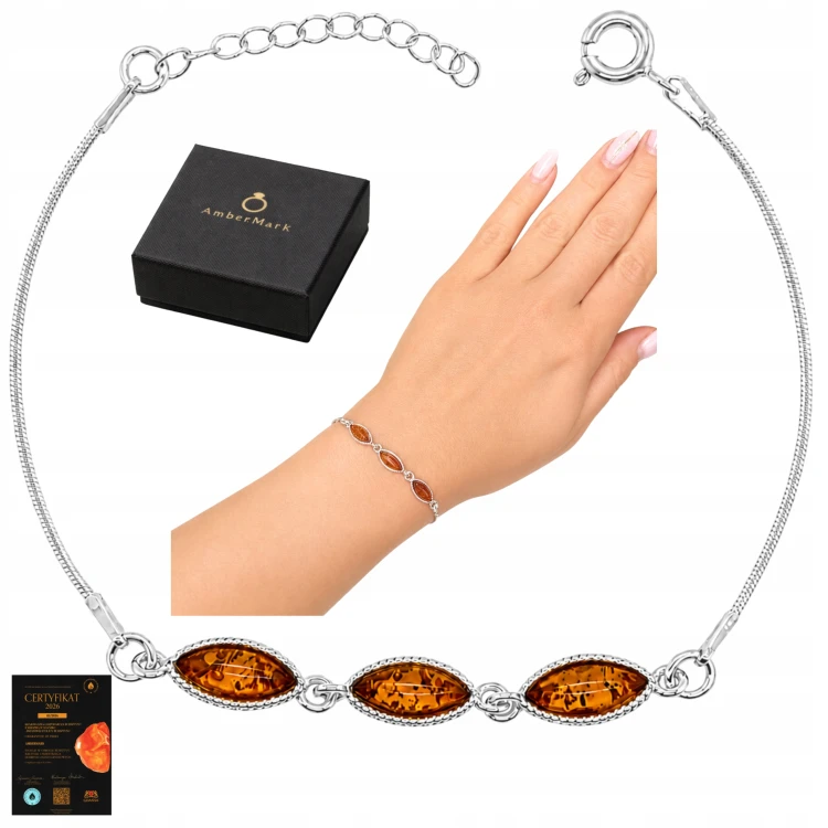 Silbernes Celebrity-Armband mit Bernstein