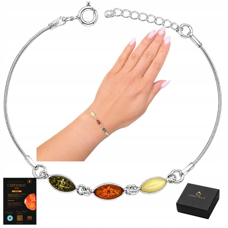 Filigranes Silberarmband mit Naturbernstein