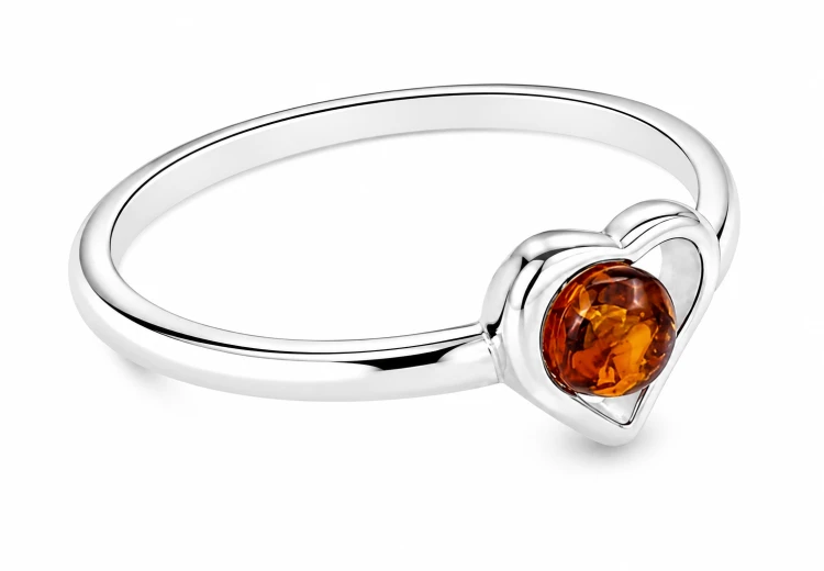 Bernstein Herzring Silber cognac