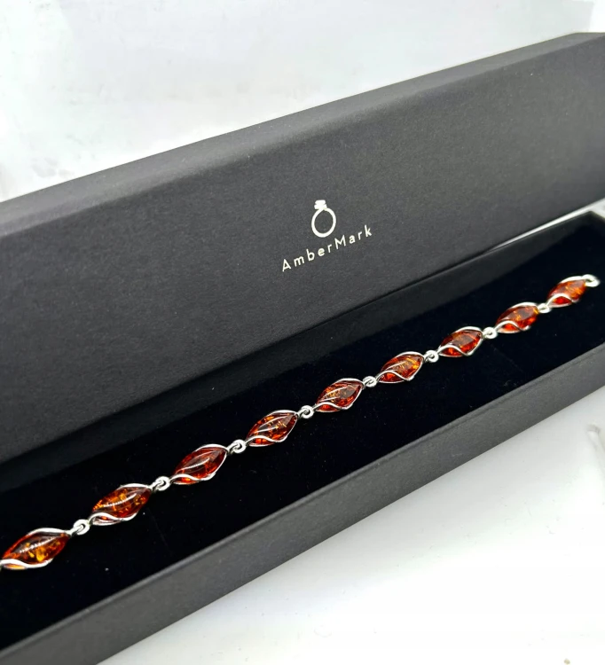 Silberarmband mit Bernstein Markiza Detailaufnahme