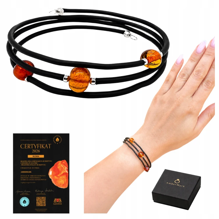 Bernstein Armband auf schwarzem Draht