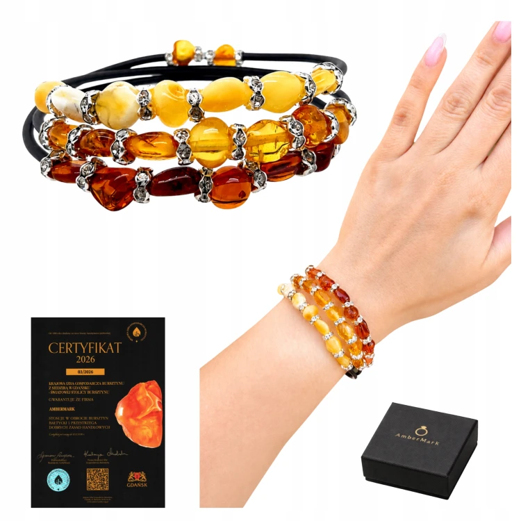 Bernsteinarmband mit Zirkonia auf Draht