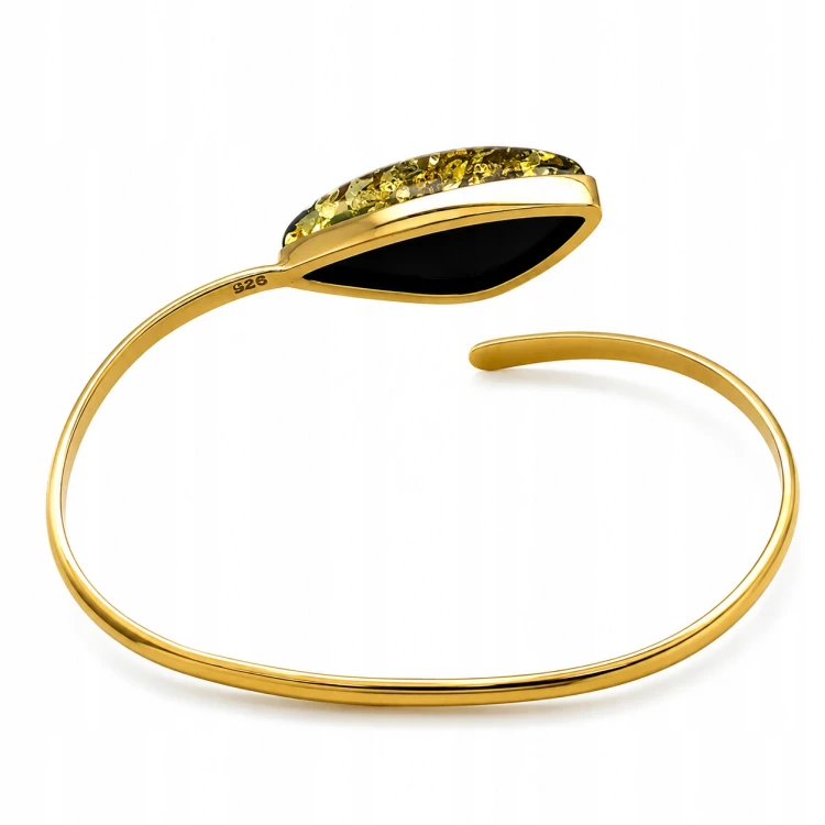 Elegantes Damenarmband mit grünem Bernstein vergoldet