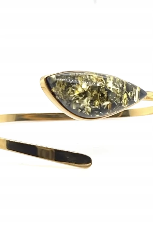 Grüner Bernstein Silberarmband vergoldet Schmuck