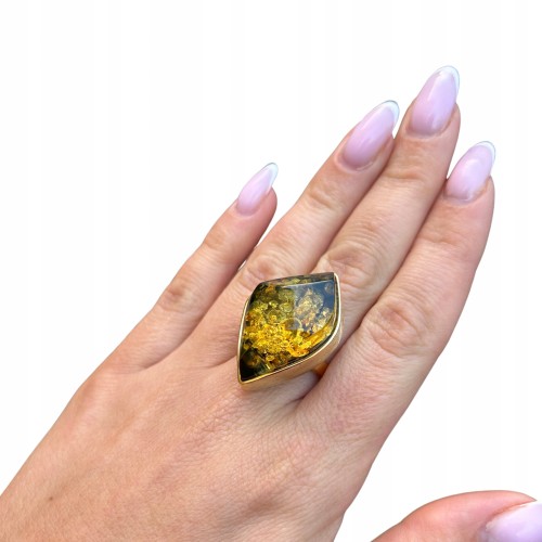 Ring Silber vergoldet mit Bernstein