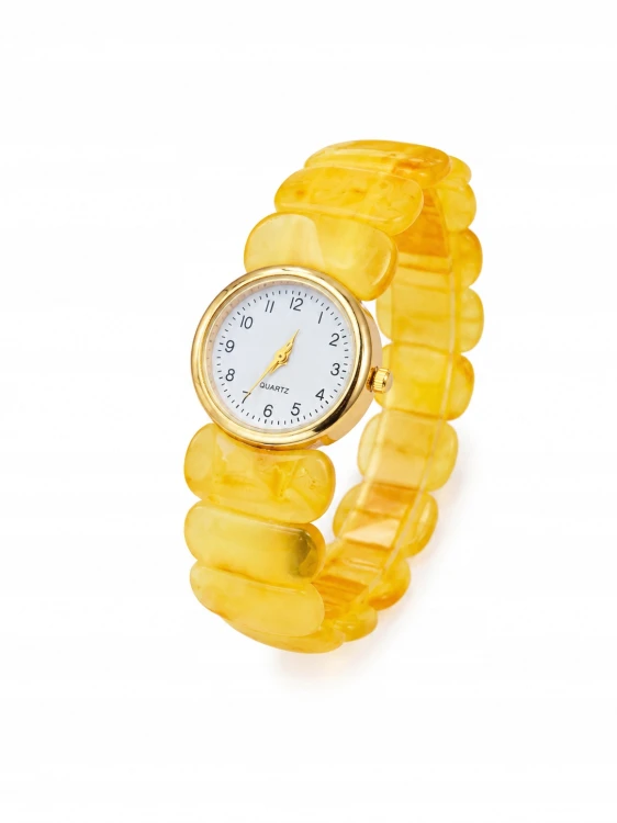 Bernsteinuhr für Damen milchig honiggelb