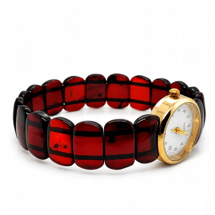 Elegante Bernsteinuhr Detailaufnahme